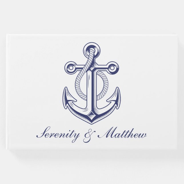 Elegant Nautical Wedding Navy Blue Anchor Segler Gästebuch (Vorderseite)