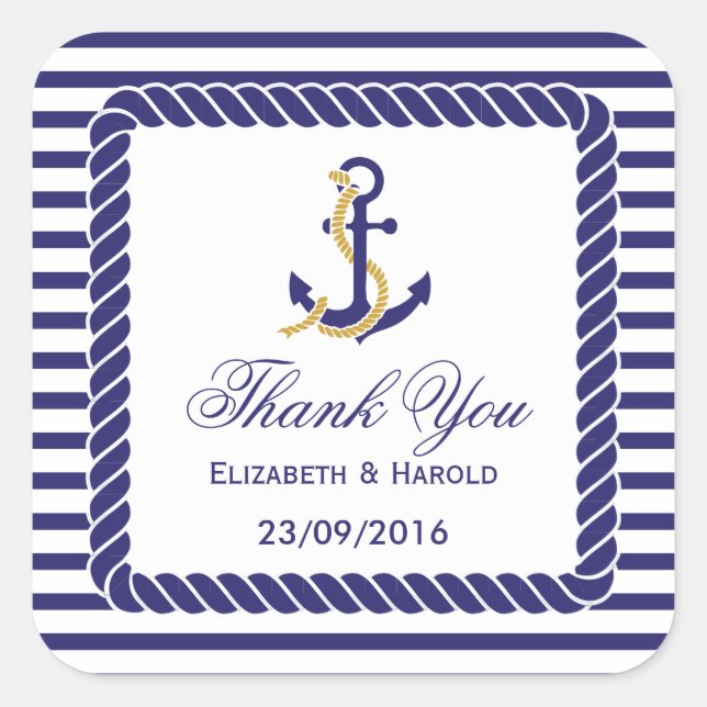 Elegant Nautical Wedding Vielen Dank Quadratischer Aufkleber (Vorderseite)