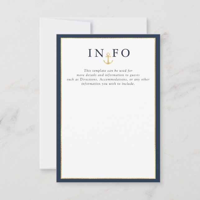 Elegant nauticalnavy blaue Hochzeitsdetails RSVP Karte (Vorderseite)