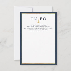 Elegant nauticalnavy Blue Hochzeitsdetails RSVP Karte