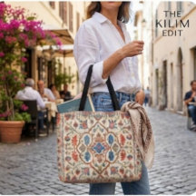 Elegant Navajo Kilim Coral Sky Blue Floral Cream