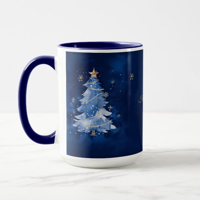 Elegant Navy and Gold Christmas Tree Personalized  Tasse (Links)