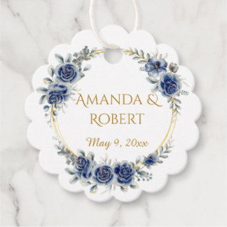 Elegant Navy and Gold Floral Wreath Wedding Favor Geschenkanhänger
