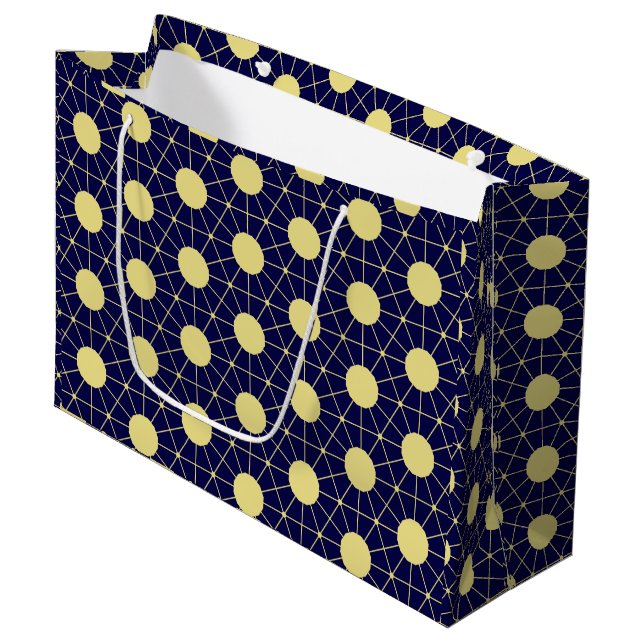 Elegant Navy and Gold Geometric Tile Pattern Große Geschenktüte (Vorderseite Schrägansicht)