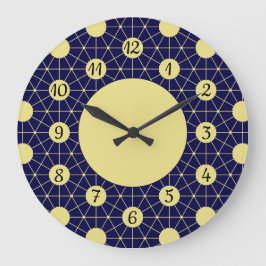 Elegant Navy and Gold Geometric Tile Pattern Große Wanduhr