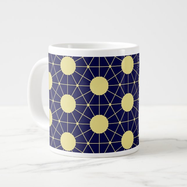 Elegant Navy and Gold Geometric Tile Pattern Jumbo-Tasse (Vorderseite Links)