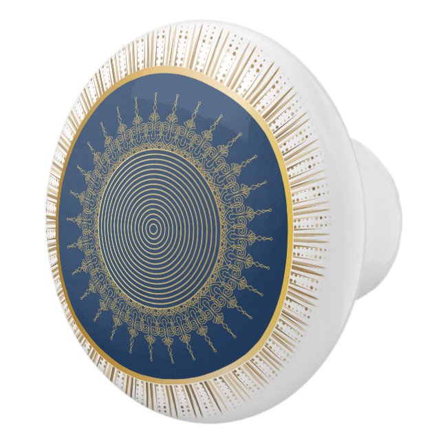 Elegant Navy and Gold Sunburst Keramikknauf (Rechts)