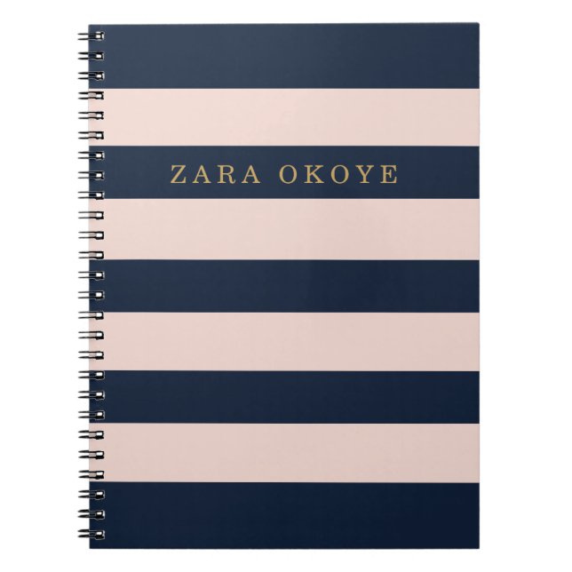Elegant Navy Blau & Blush Rosa Gestreift  Notizblock (Vorderseite)
