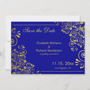 Elegant Navy Blau Gold Hochzeitstermin-Karte Save The Date