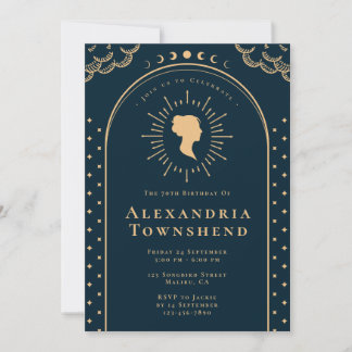 Elegant Navy Blau Gold Vintage 70. Geburtstag Einladung