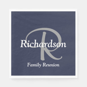 Elegant Navy Blau Weiß Silber Grau Monogrammiert Serviette