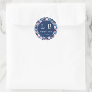 Elegant Navy-Blauer Blumen-Dank Runder Aufkleber