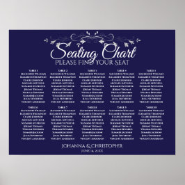 Elegant Navy Blue 10 Table Wedding Seating Chart Poster