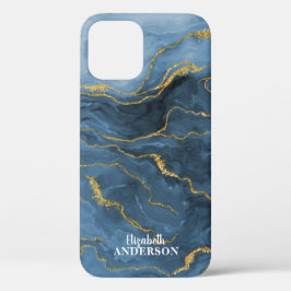 Elegant Navy Blue Agate Geode Marble Monogram Case-Mate iPhone Hülle