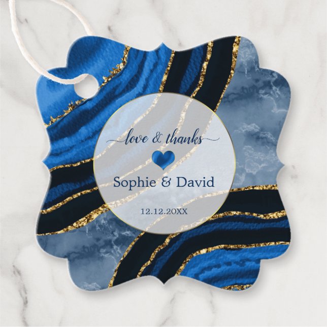 Elegant Navy Blue Agate Gold Marble Wedding Geschenkanhänger (Vorderseite)