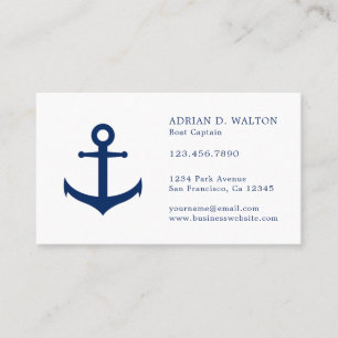Elegant Navy Blue Anchor Simple Nautical Visitenkarte