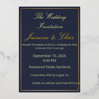 Elegant Navy Blue and Gold Foil Wedding Invitation Folieneinladung