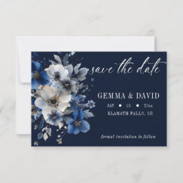 Elegant Navy Blue and Silver Floral Wedding Save The Date