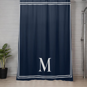 Elegant Navy Blue and White Monogram Duschvorhang