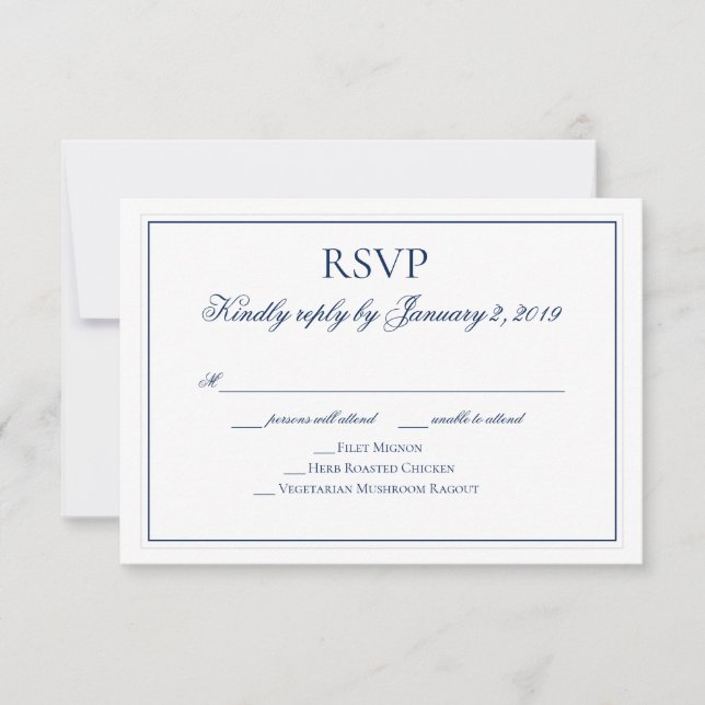 Elegant Navy Blue and White Wedding RSVP (Vorderseite)