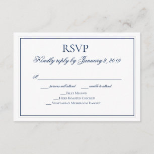 Elegant Navy Blue and White Wedding RSVP Karte