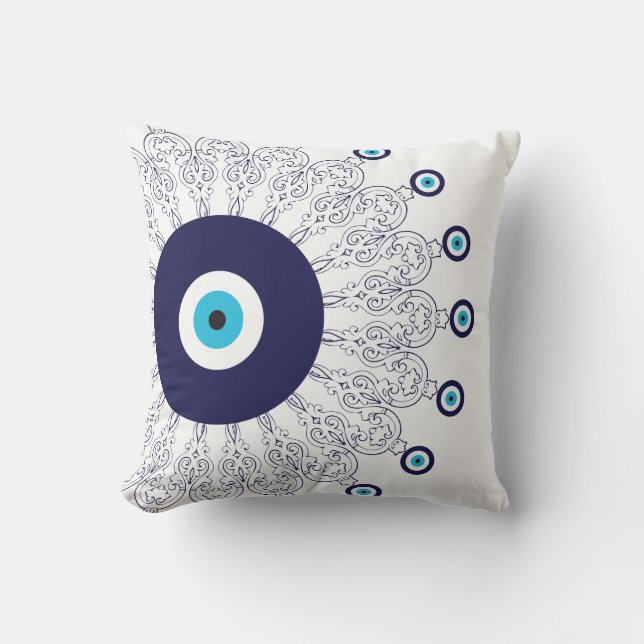 Elegant Navy Blue Aqua Evil Eye Boho Chic Mandala Kissen (Vorderseite)