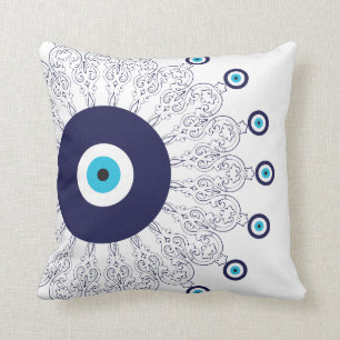 Elegant Navy Blue Aqua Evil Eye Boho Chic Mandala Kissen