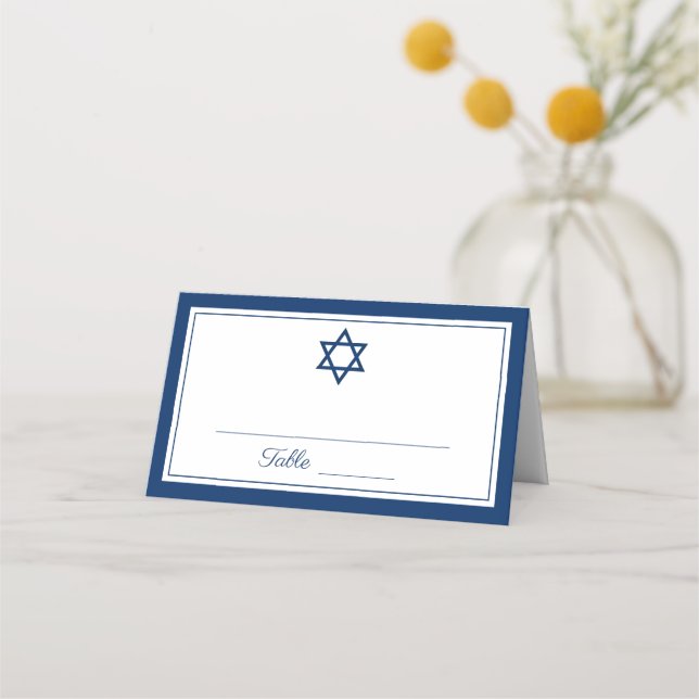 Elegant Navy Blue Bar Mitzvah Platzkarte (Vorderseite)