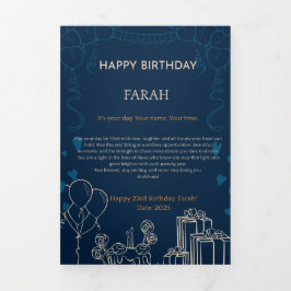 Elegant Navy Blue Birthday Card Dreifach Gefaltete Karte