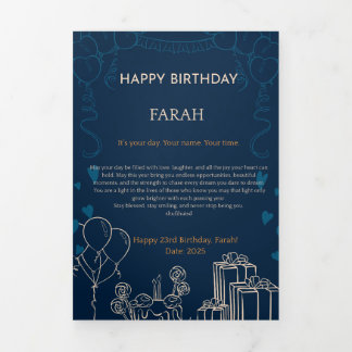 Elegant Navy Blue Birthday Card Dreifach Gefaltete Karte