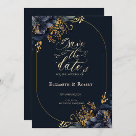 Elegant Navy Blue Blumen Save the Date