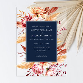 Elegant Navy Blue Boho Chic Floral Wedding Acryleinladungen