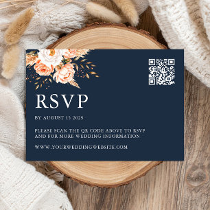 Elegant Navy Blue Boho Chic Floral Wedding RSVP Karte