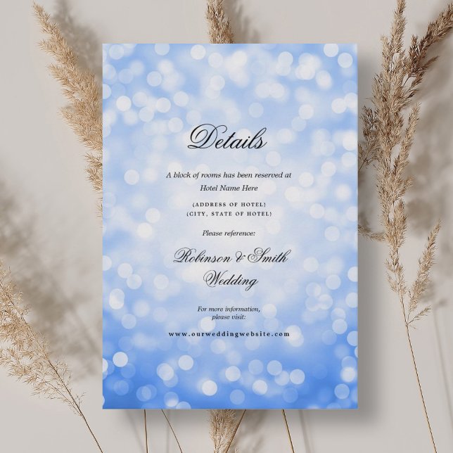 Elegant Navy Blue Bokeh Lights Hochzeitsdetails Begleitkarte (Elegant Navy Blue Bokeh Lights Wedding Details Enclosure Card)