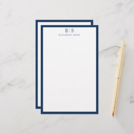 Elegant Navy Blue Border Monogram Briefpapier