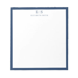 Elegant Navy Blue Border Monogram Notizblock