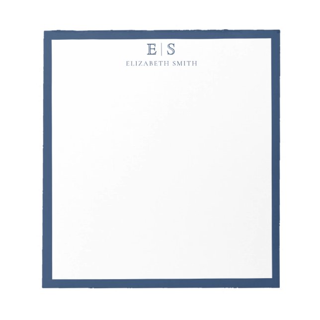Elegant Navy Blue Border Monogram Notizblock (Vorderseite)