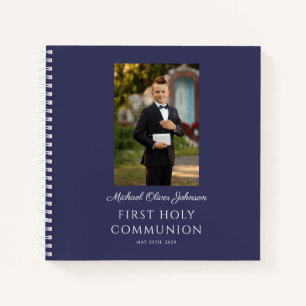 Elegant Navy Blue Boy First Communion Guestbook Notizbuch