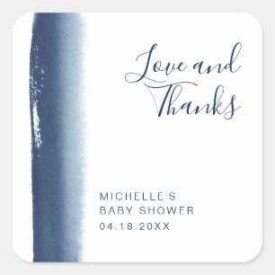 Elegant Navy Blue Boy Modern Baby Shower Quadratischer Aufkleber