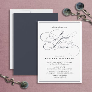 Elegant Navy Blue Calligraphy Formal Bridal Brunch Einladung