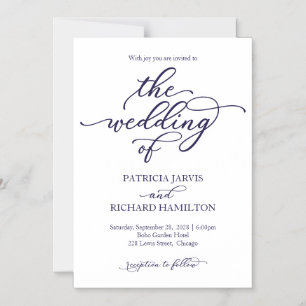 Elegant Navy Blue Calligraphy Wedding Einladung