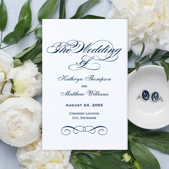 Elegant Navy Blue Calligraphy Wedding Programs (Von Creator hochgeladen)