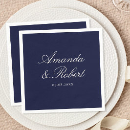 Elegant Navy Blue Calligraphy Wedding Serviette