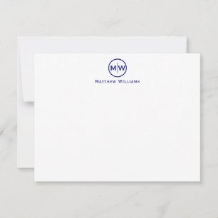 Elegant Navy Blue Circle Two Monogram Initial Mitteilungskarte