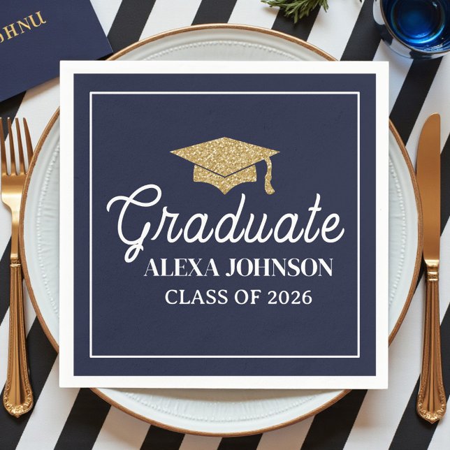 Elegant Navy Blue Class Of 2026 Graduation Serviette (Von Creator hochgeladen)