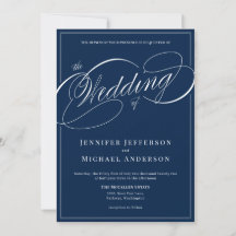 Elegant Navy Blue Classic Calligraphy Wedding