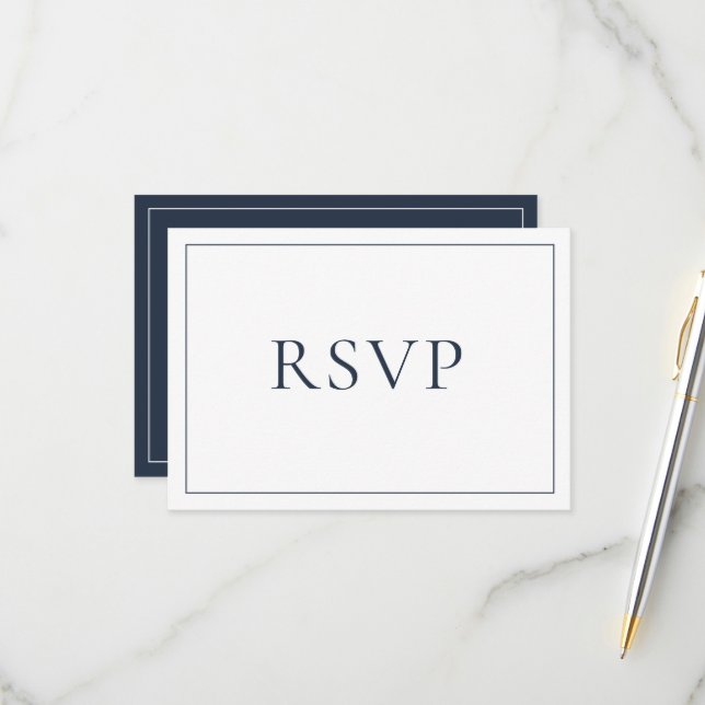 Elegant Navy Blue Classic Script UAWG RSVP Karte (Vorderseite/Rückseite Beispiel)