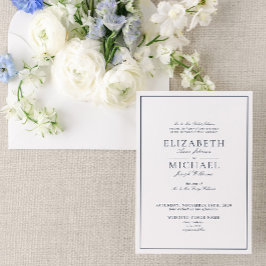 Elegant Navy Blue Classic Script Wedding Einladung