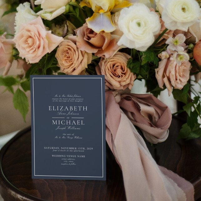 Elegant Navy Blue Classic Script Wedding Einladung (Von Creator hochgeladen)