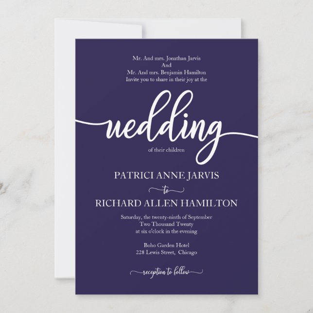 Elegant Navy Blue Classic Wedding Einladung (Vorderseite)